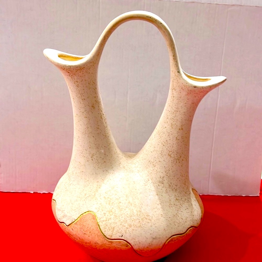 Southwestern Vase. Double Neck Design. Sand stone Ceramic. Vintage 1970s.